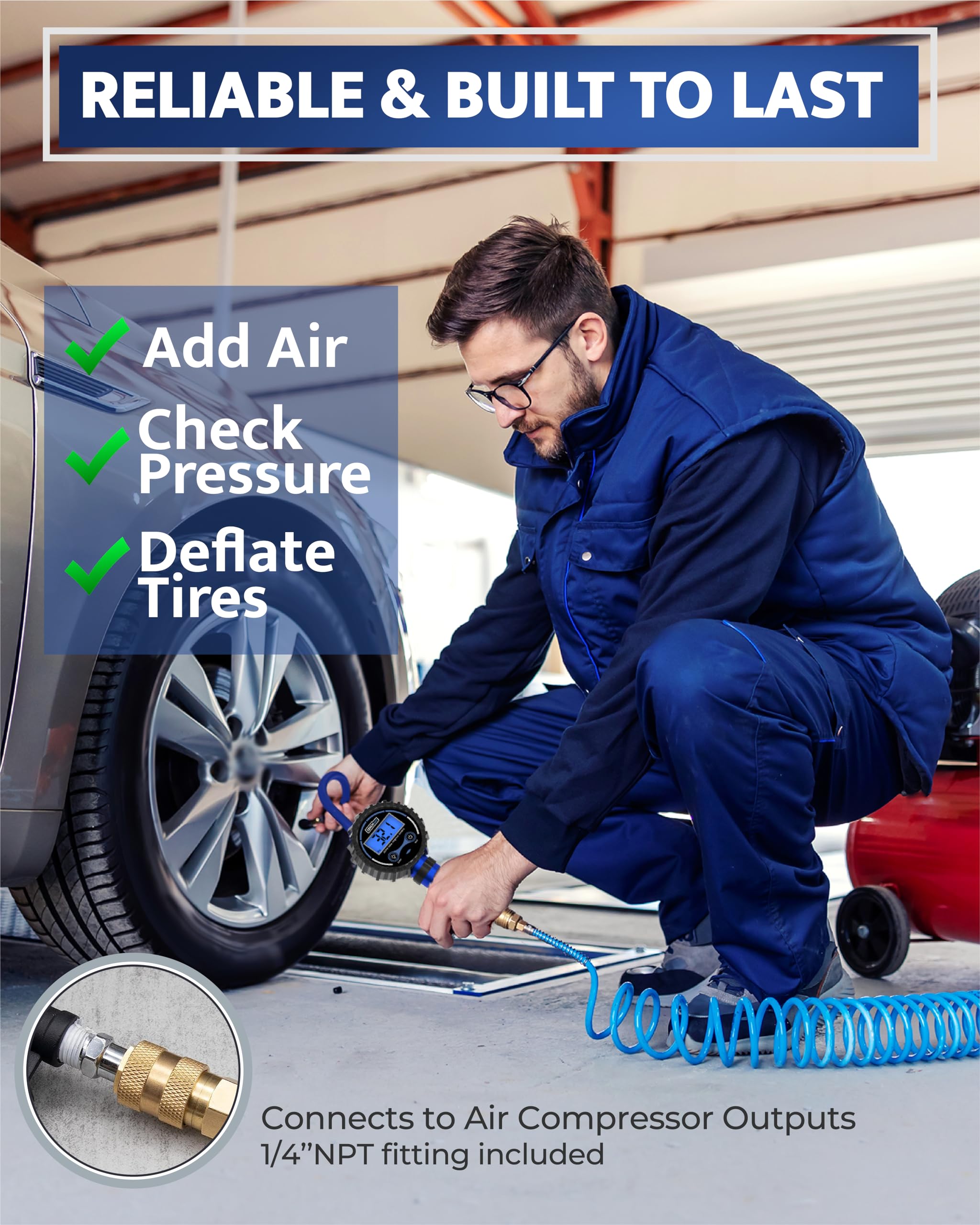 Digital Tire Pressure Gauge With Inflator, Improved Leaks Protection, 200Psi Air Chuck With Pressure Gauge And Air Compressor Ac